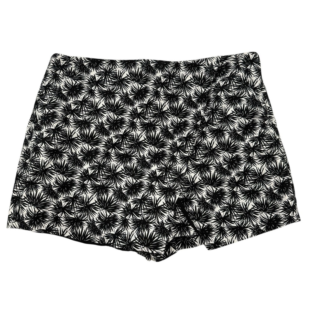 Michael Kors Black White Floral Skort Skirt W/ Shorts Flap Back Zip 14 Stretch
